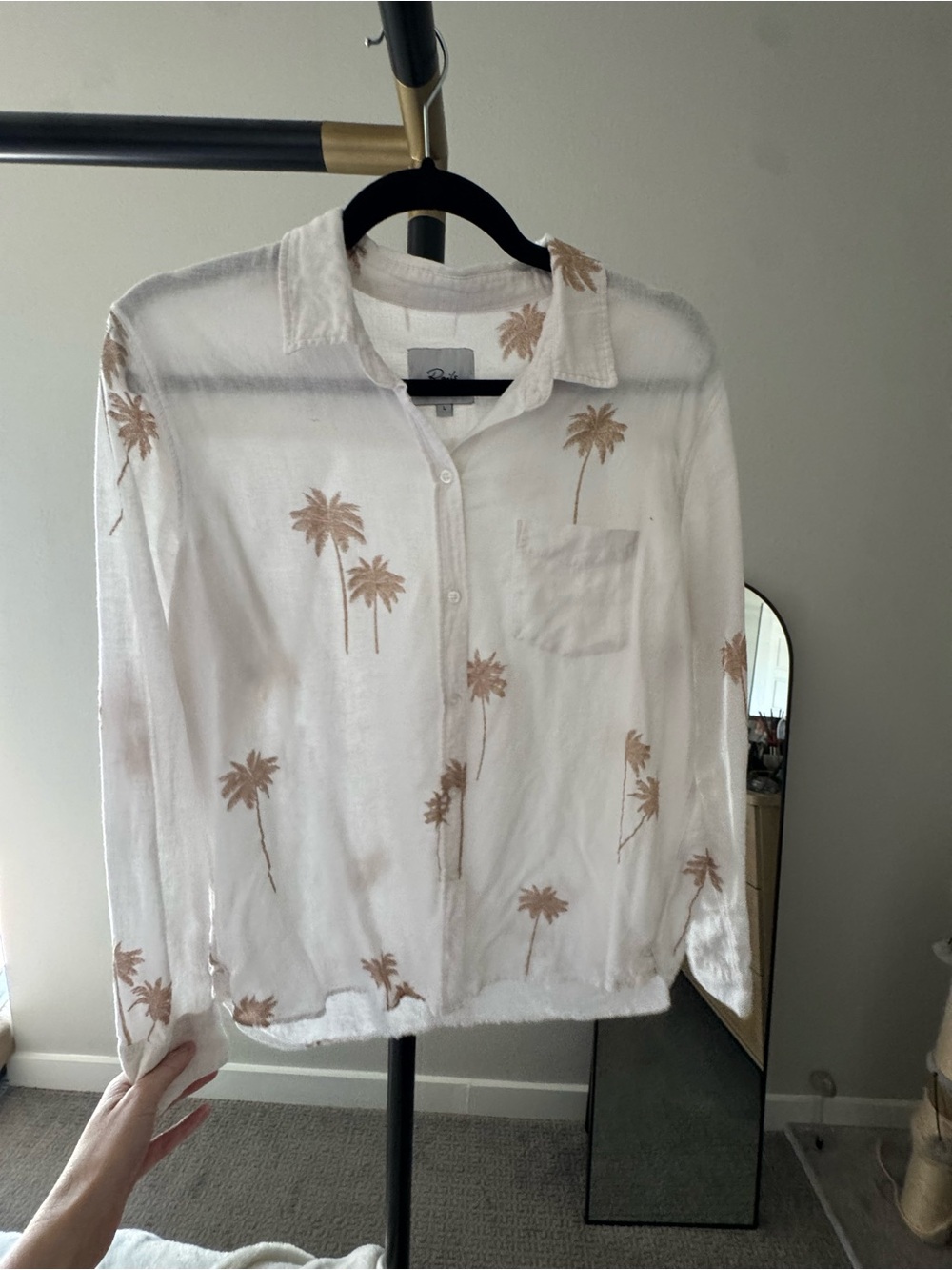 Rails White Button-Down Shirt with Gold Palm Print